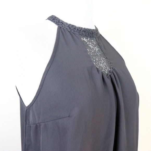 Torrid Size 0 / L Georgette Lace Inset Mock Neck Top Halter Gray - Picture 7 of 10